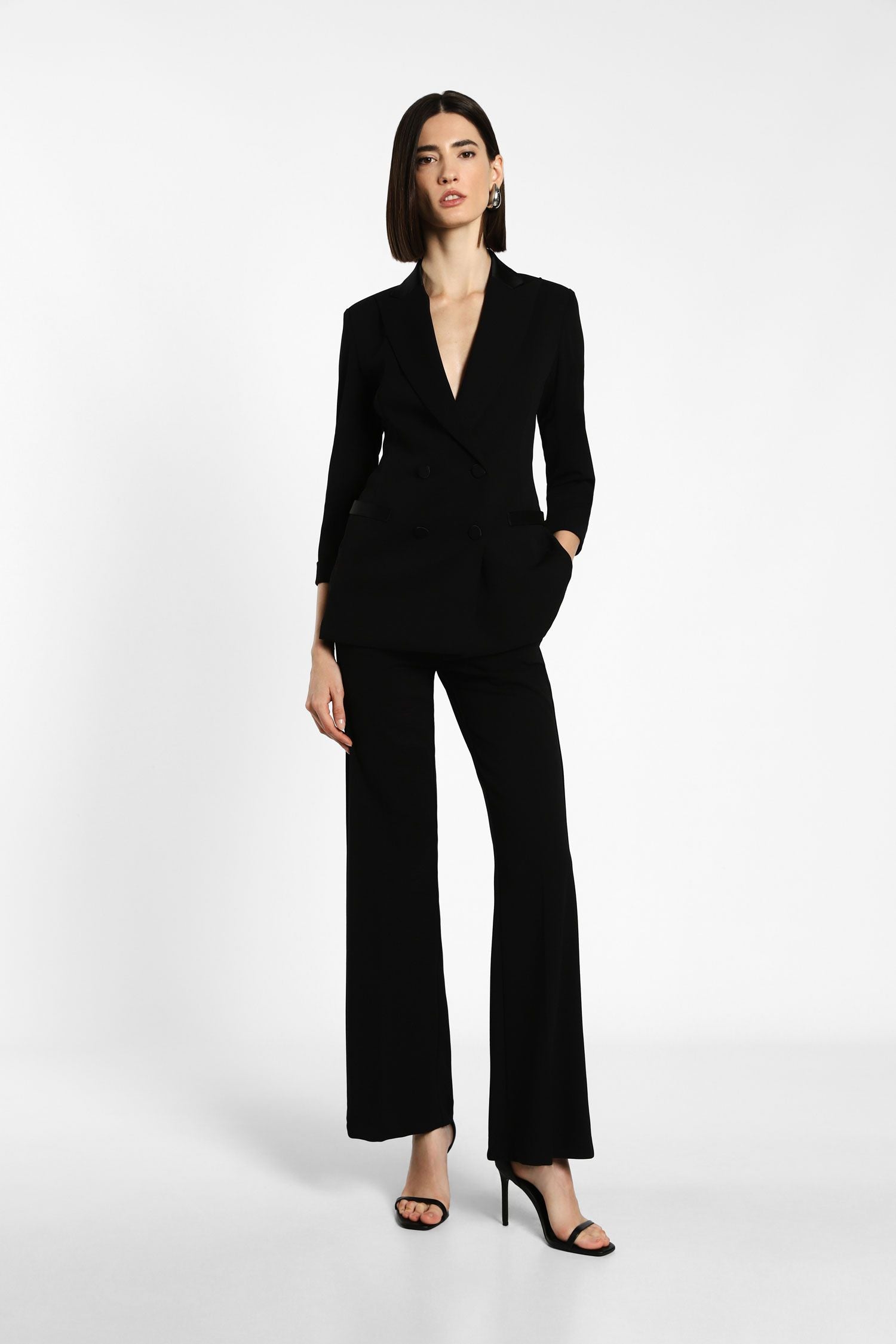 Giacca Nera E Pantalone Bianco Tailleur Giacca Doppiopetto