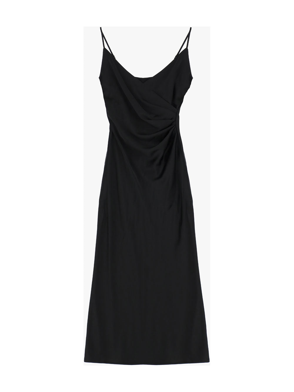 ABITO MIDI DRAPPEGGIATO EFFETTO SATIN NERO IMPERIAL.