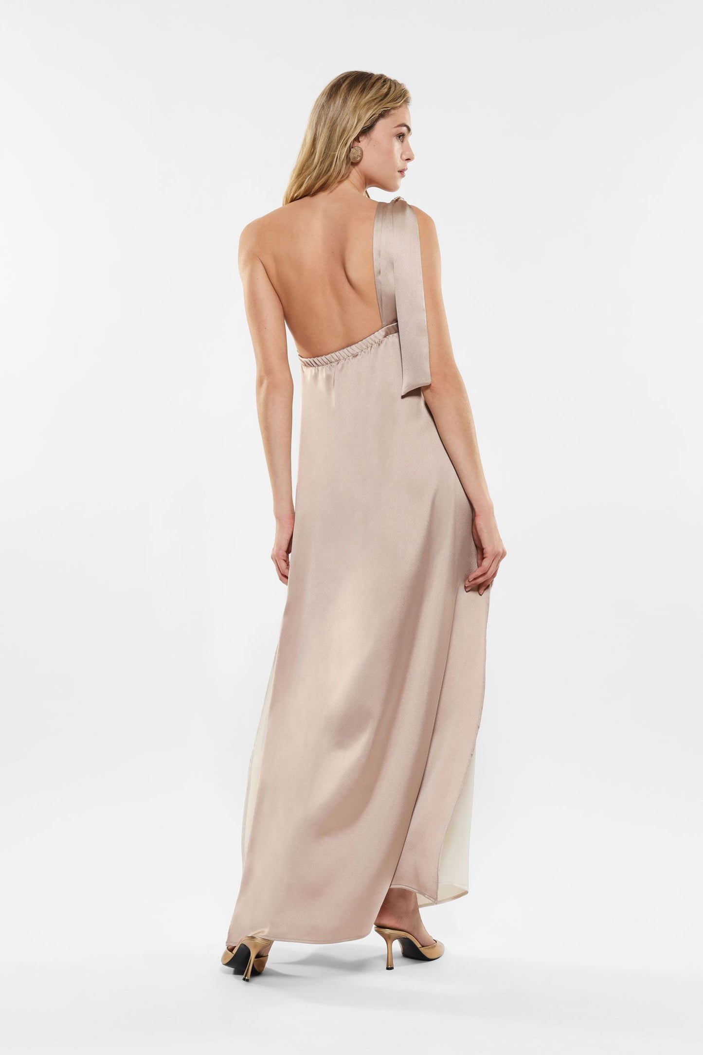 Abito lungo monospalla con fascia a contrasto IMPERIAL