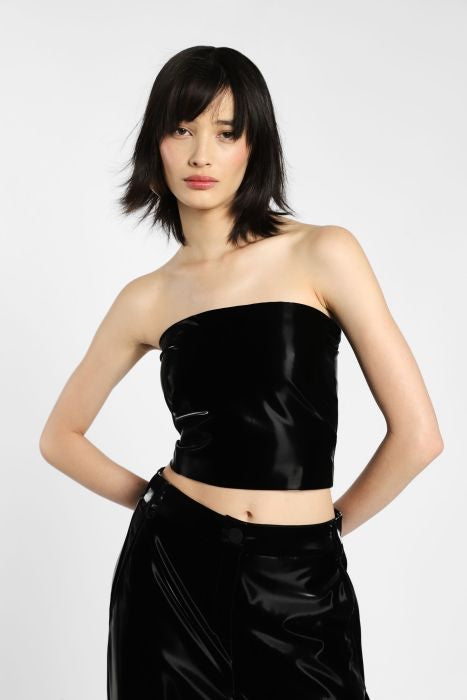 Top cropped effetto satin con zip sul retro IMPERIAL