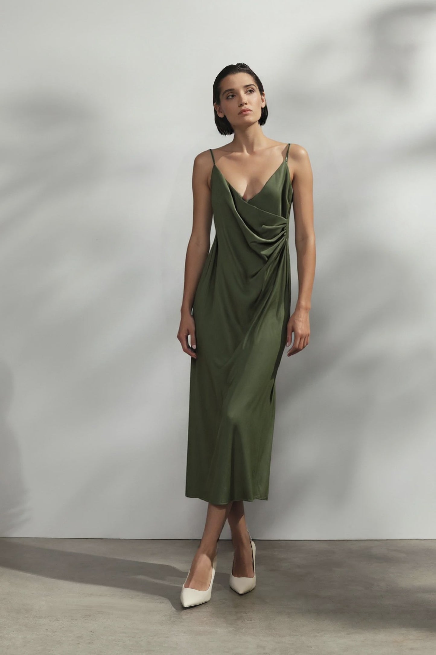 ABITO MIDI DRAPPEGGIATO EFFETTO SATIN ARMY IMPERIAL