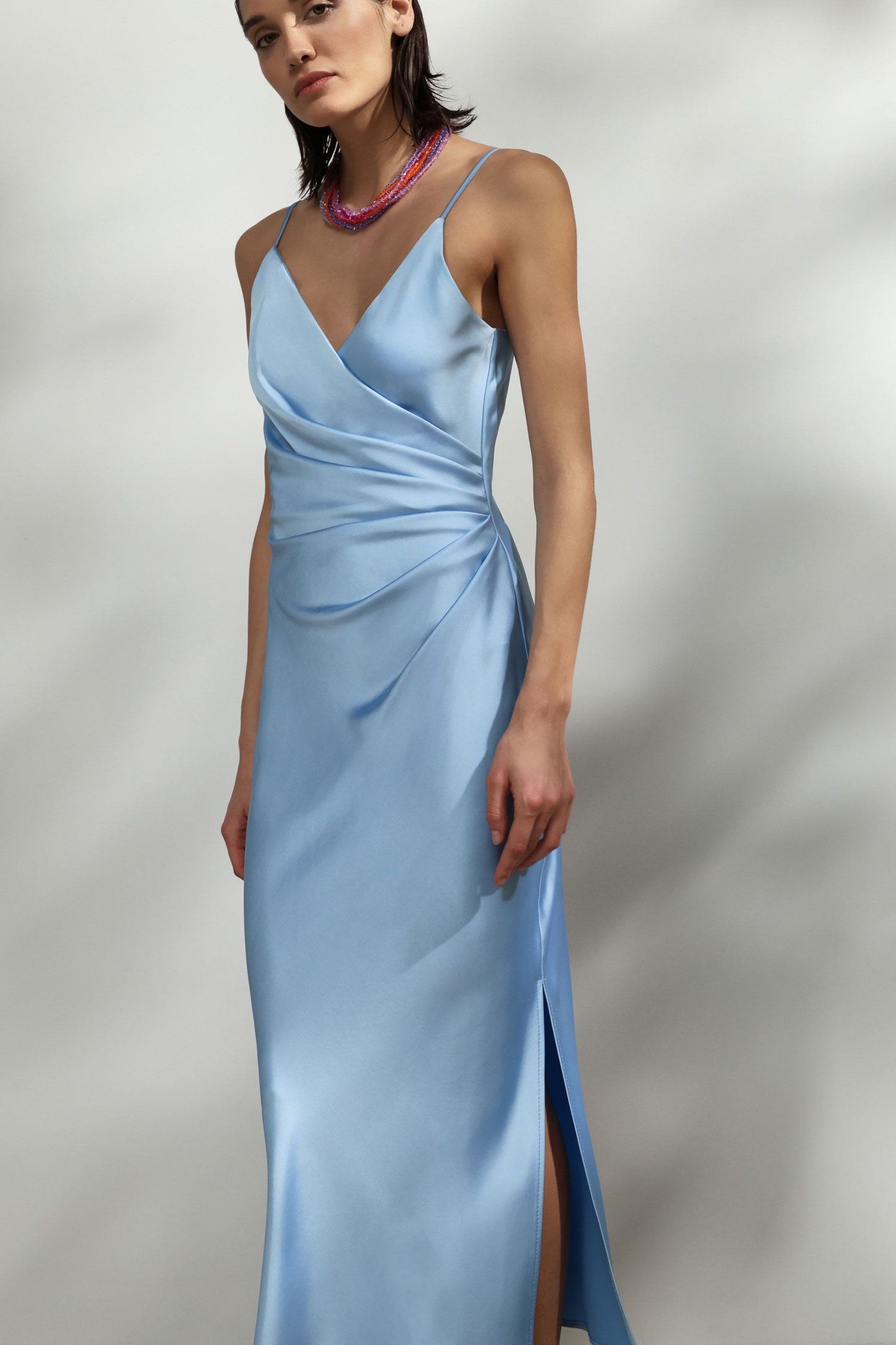 ABITO MIDI DRAPPEGGIATO EFFETTO SATIN ACQUA IMPERIAL
