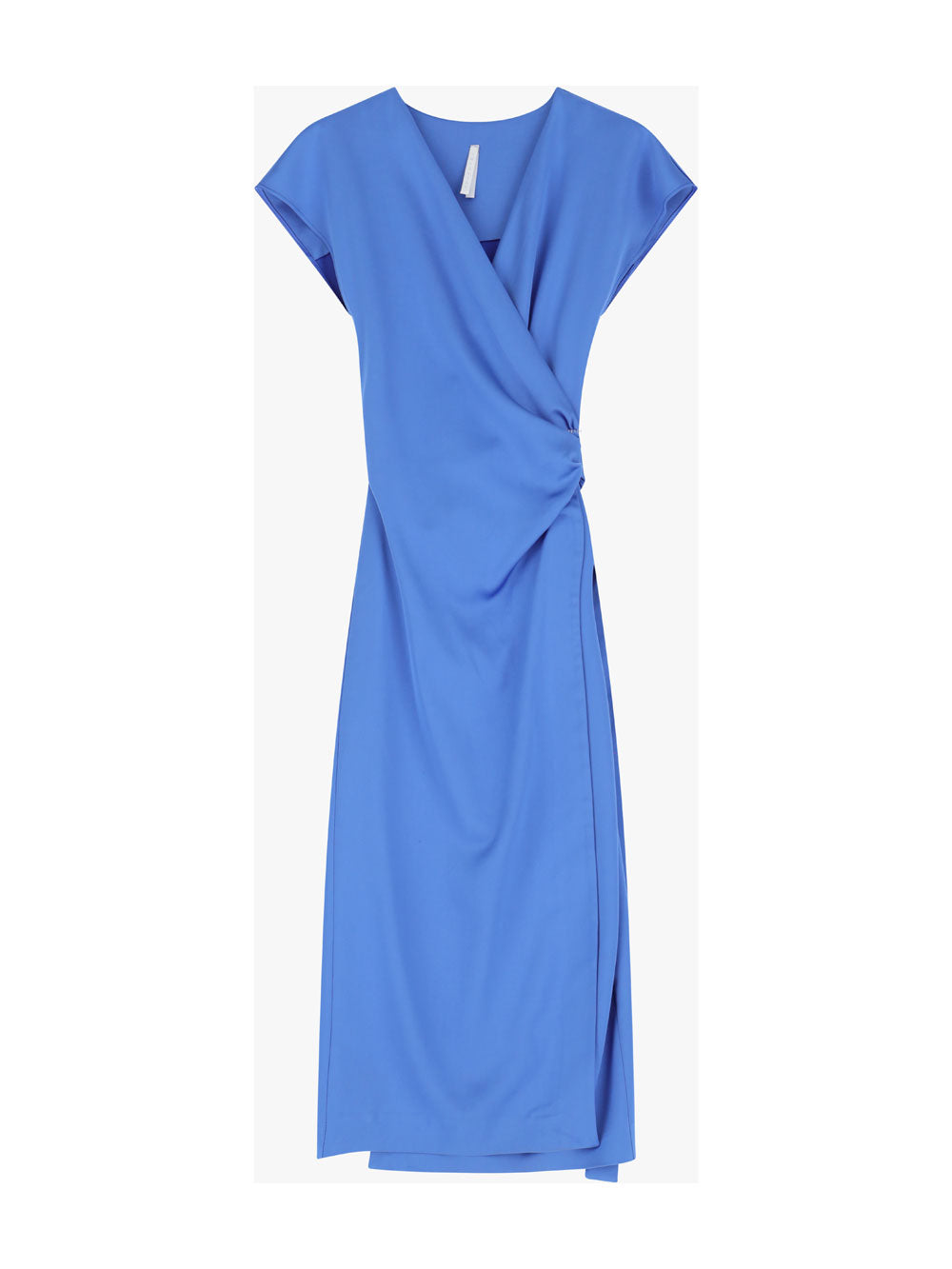 VESTITO MIDI FLUIDO A PORTAFOGLIO CON MANICHE CORTE INDACO IMPERIAL.