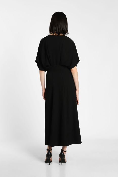 Abito midi monocolour con maniche volume e cintura IMPERIAL