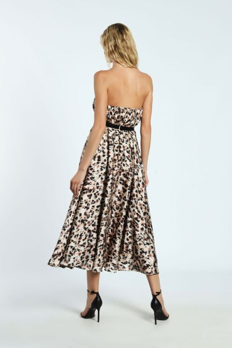 Abito midi fantasia animalier con fascia in vita IMPERIAL