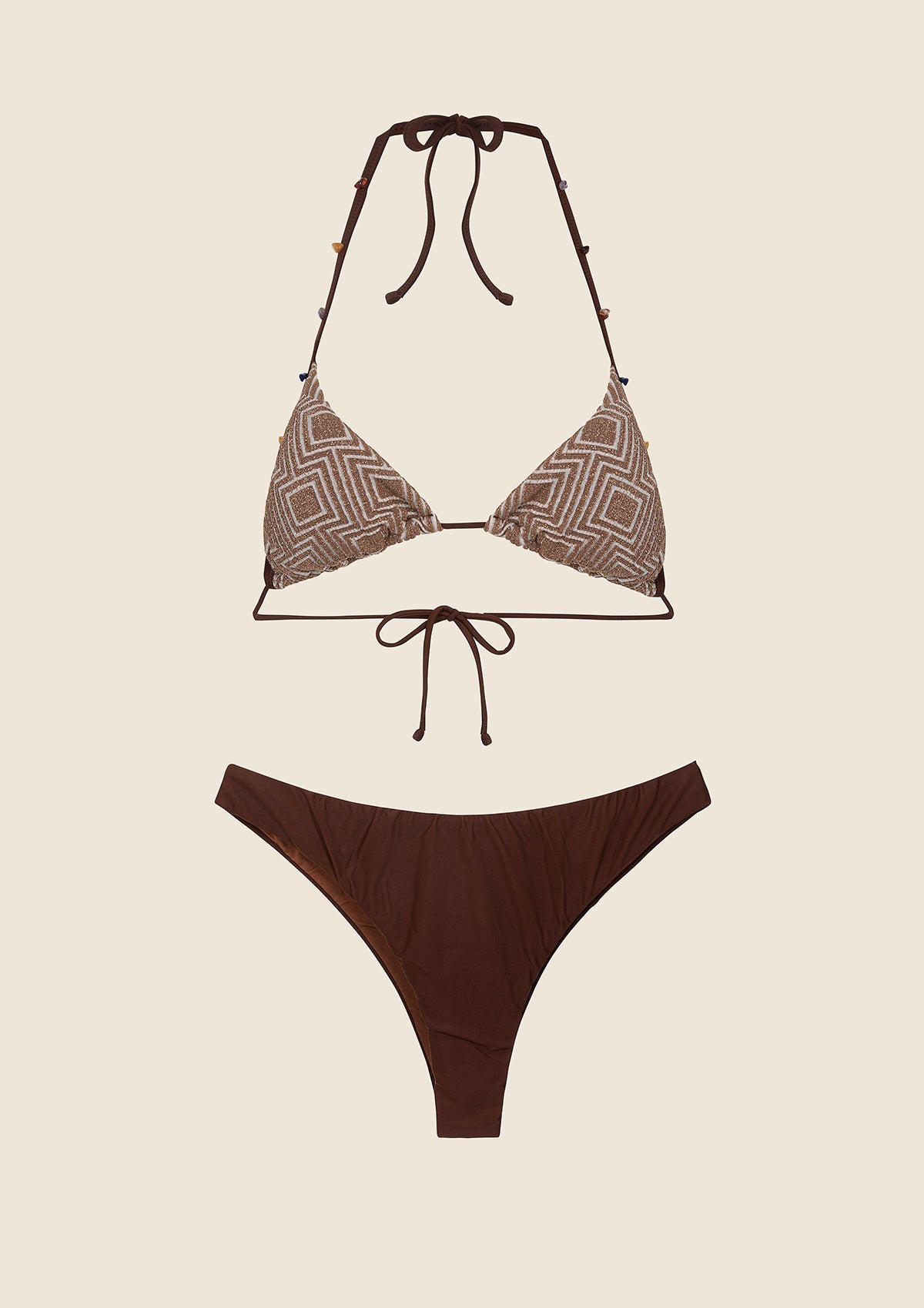 Bikini Donna Triangolo con Slip Fisso Marrone 0310-BN
