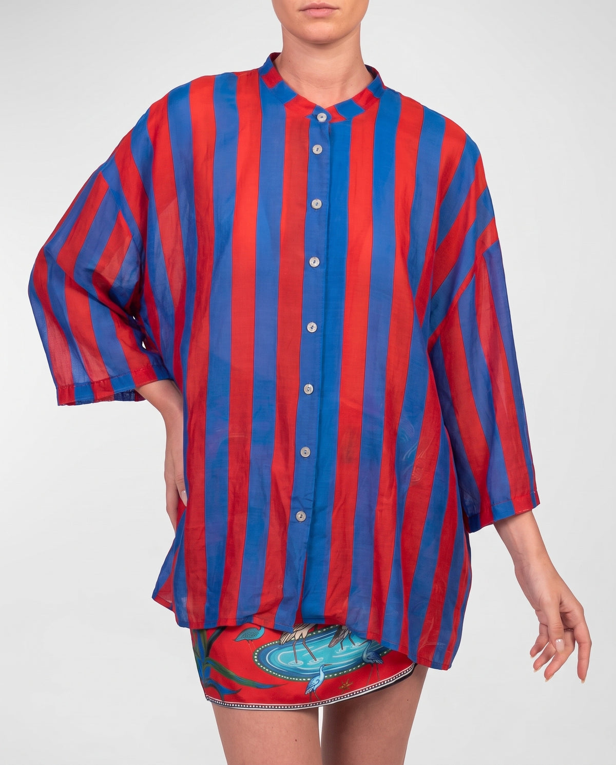 CAMICIA A RIGHE 40020 ROYAL/ROSSO TENSIONE IN.