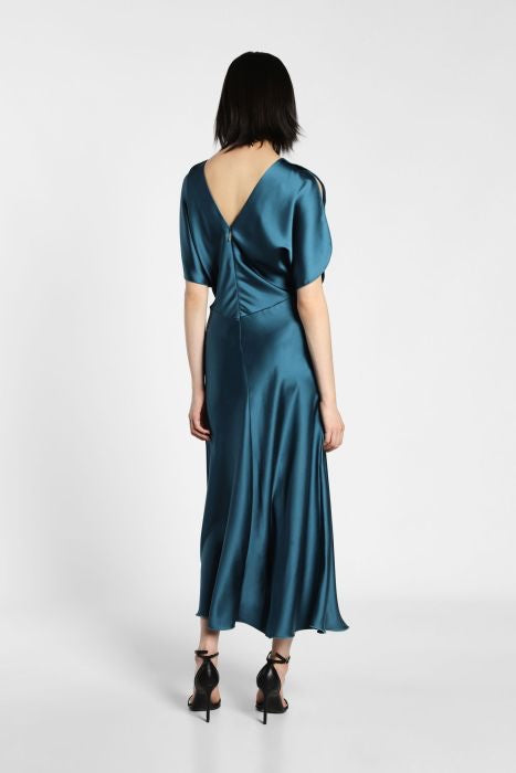 Abito midi monocolour con maniche corte aperte IMPERIAL