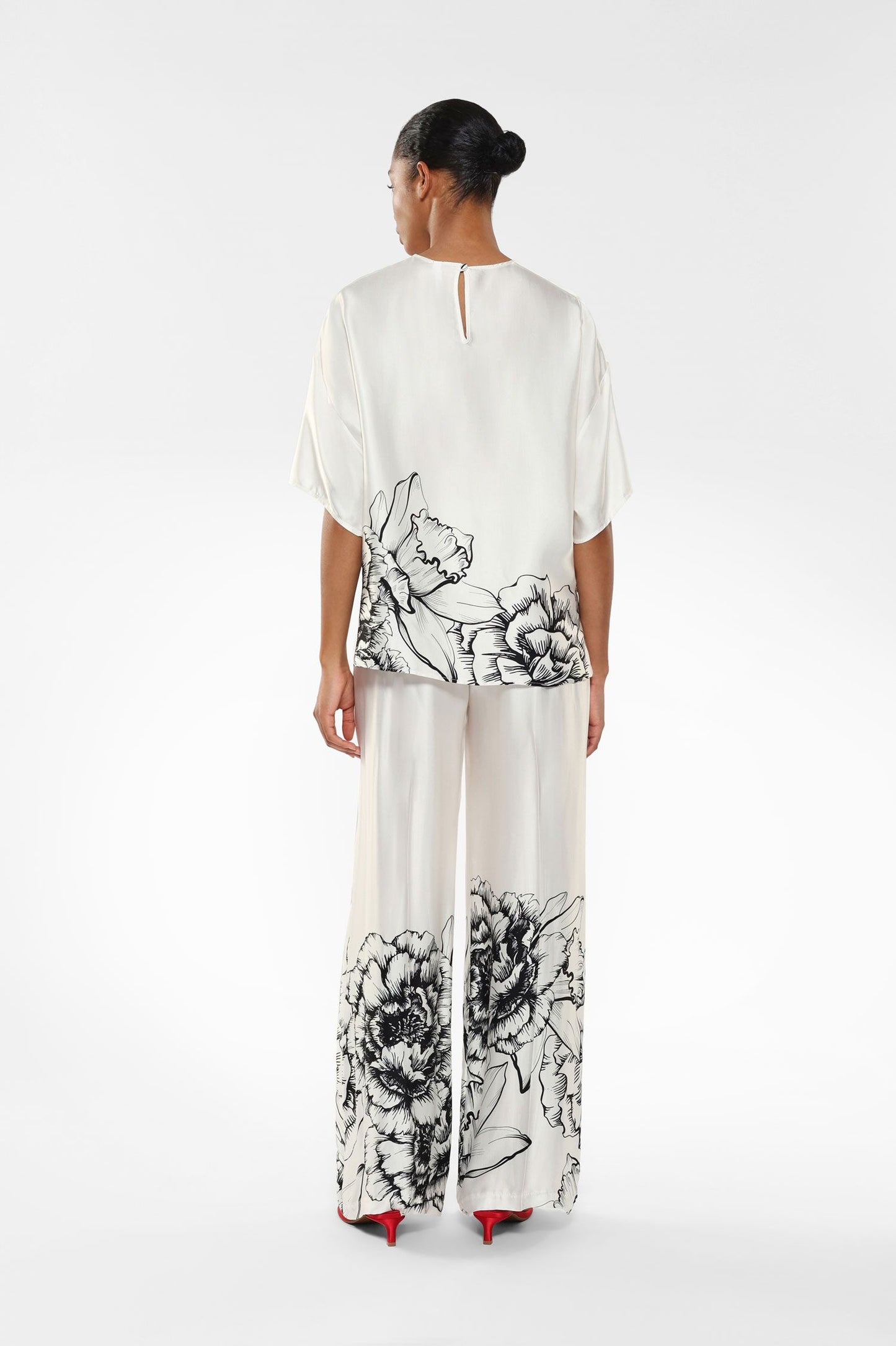 Pantaloni a palazzo con coulisse e parte inferiore floreale IMPERIAL
