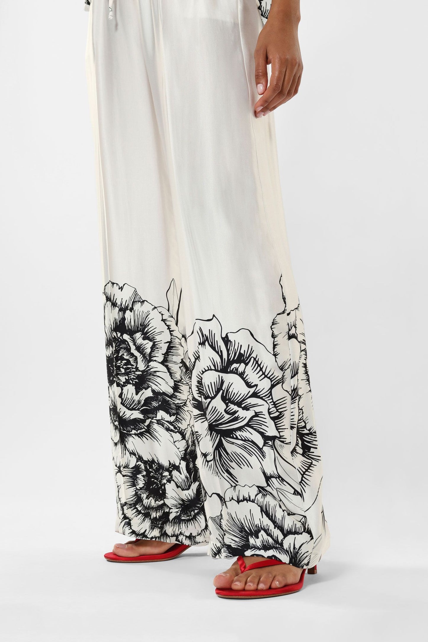 Pantaloni a palazzo con coulisse e parte inferiore floreale IMPERIAL