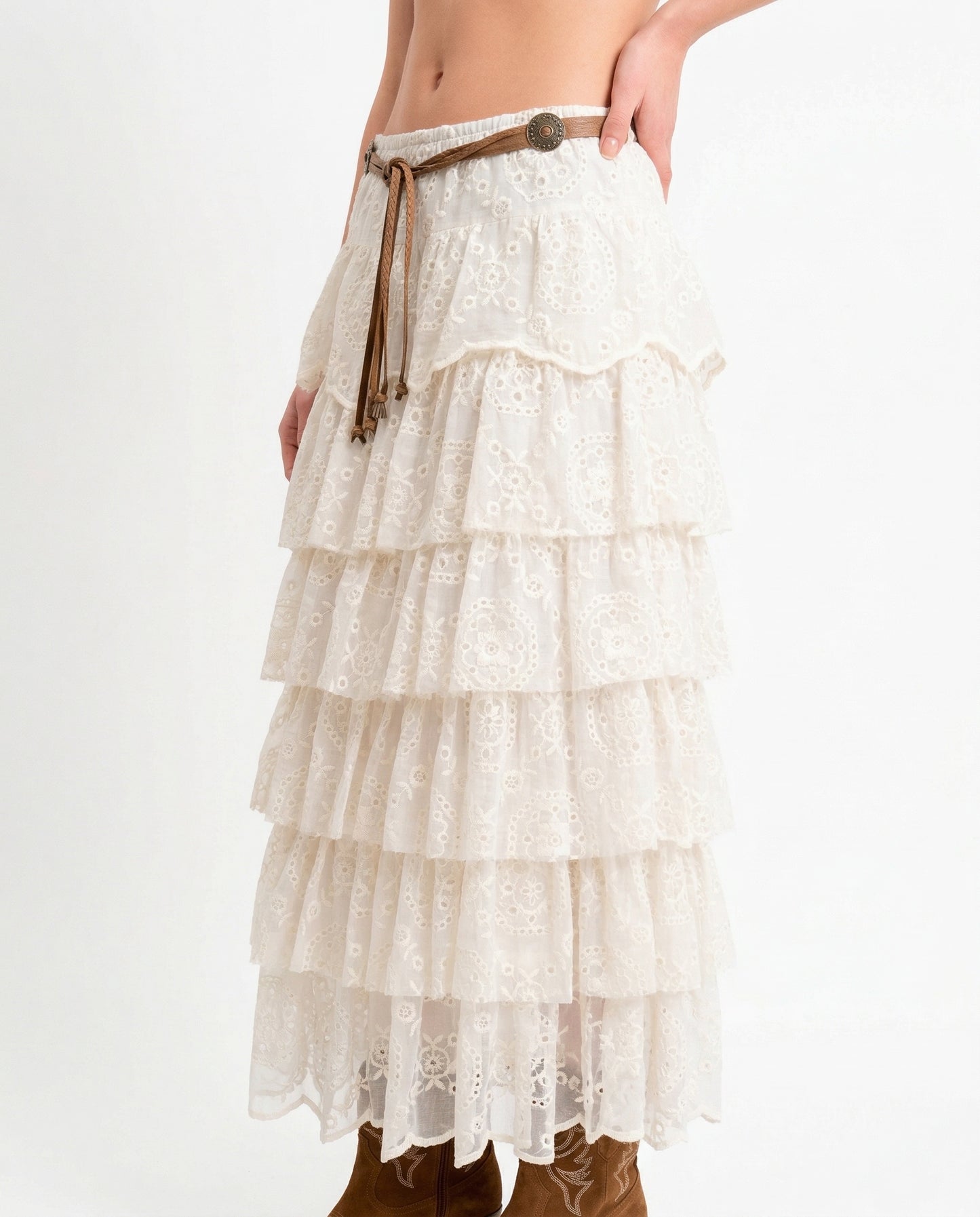 GONNA IN TULLE E PIZZO S26G553 BURRO TENSIONE IN.