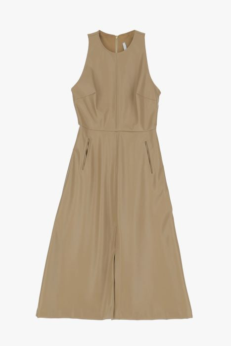 Abito midi smanicato in similpelle con spacco frontale IMPERIAL