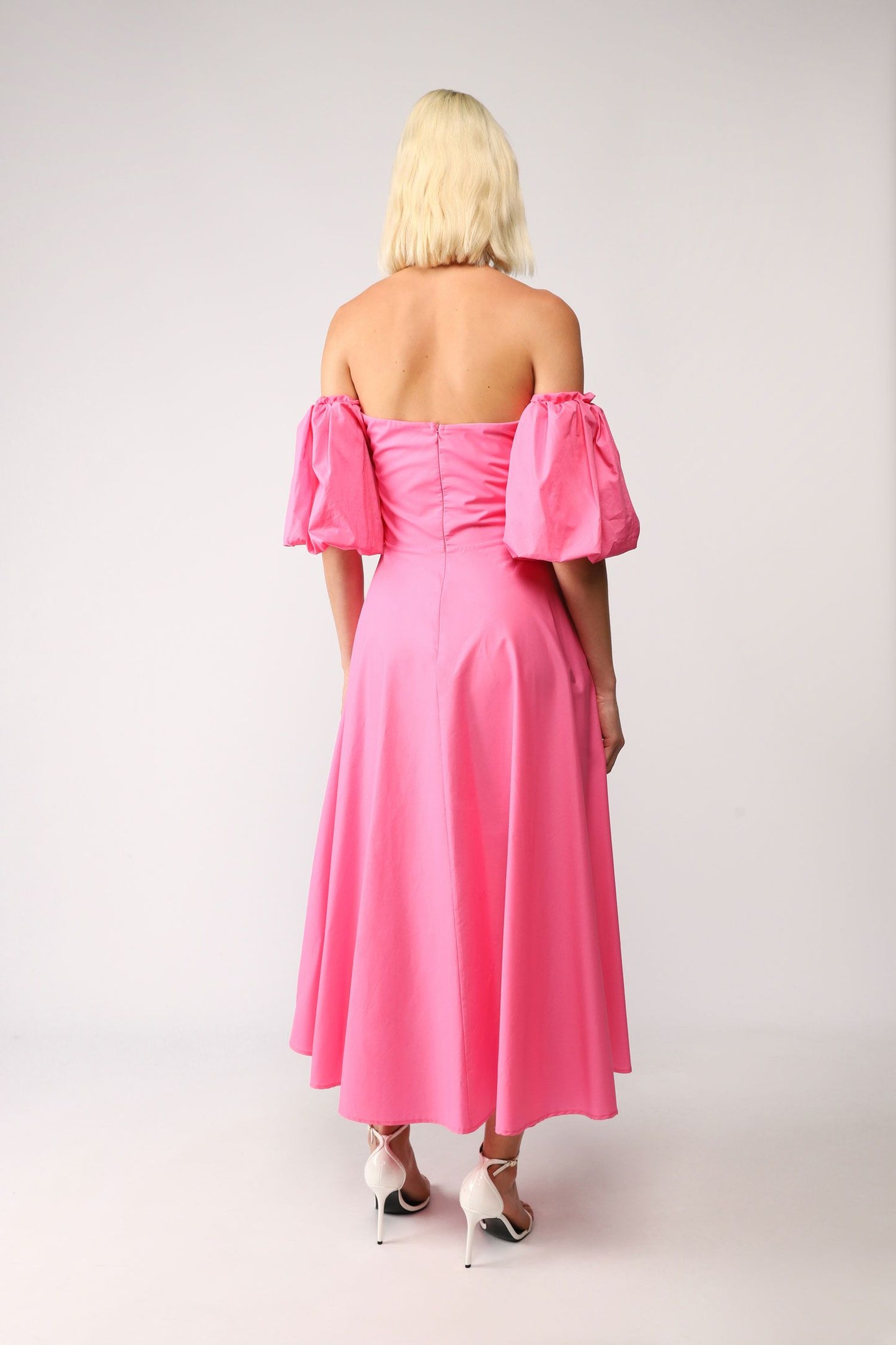 ABITO MIDI IN COTONE MONOCOLOUR CON SCOLLO BARDOT IMPERIAL