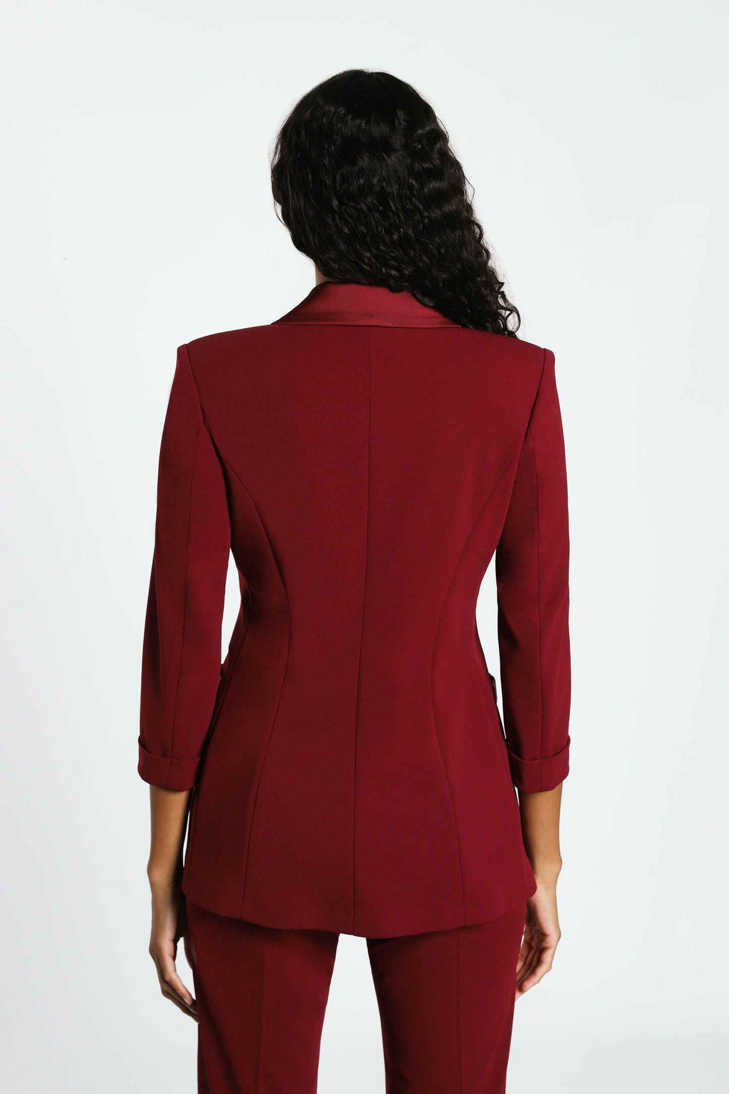 Tailleur giacca doppiopetto monocolour con rever a lancia con pantalone flare monocolour IMPERIAL