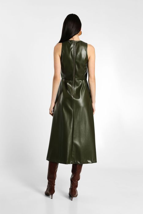 Abito midi smanicato in similpelle con spacco frontale IMPERIAL