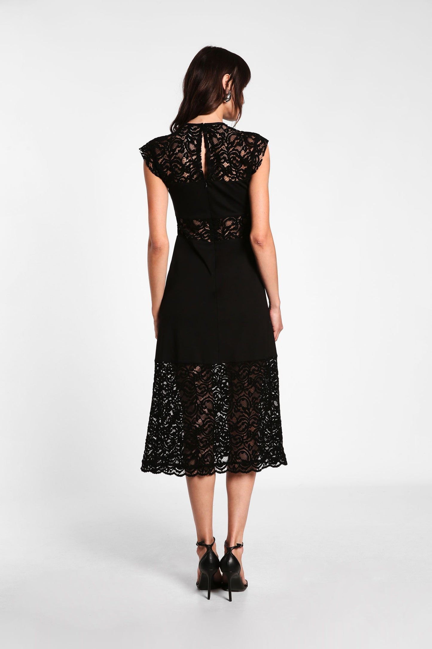 Abito midi girocollo con lavorazione effetto pizzo IMPERIAL