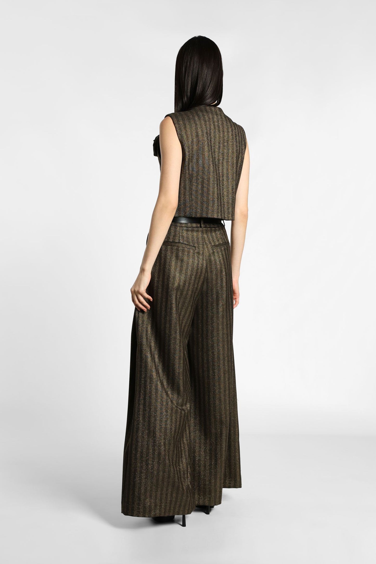 Pantaloni flare a righe con pinces e cintura IMPERIAL