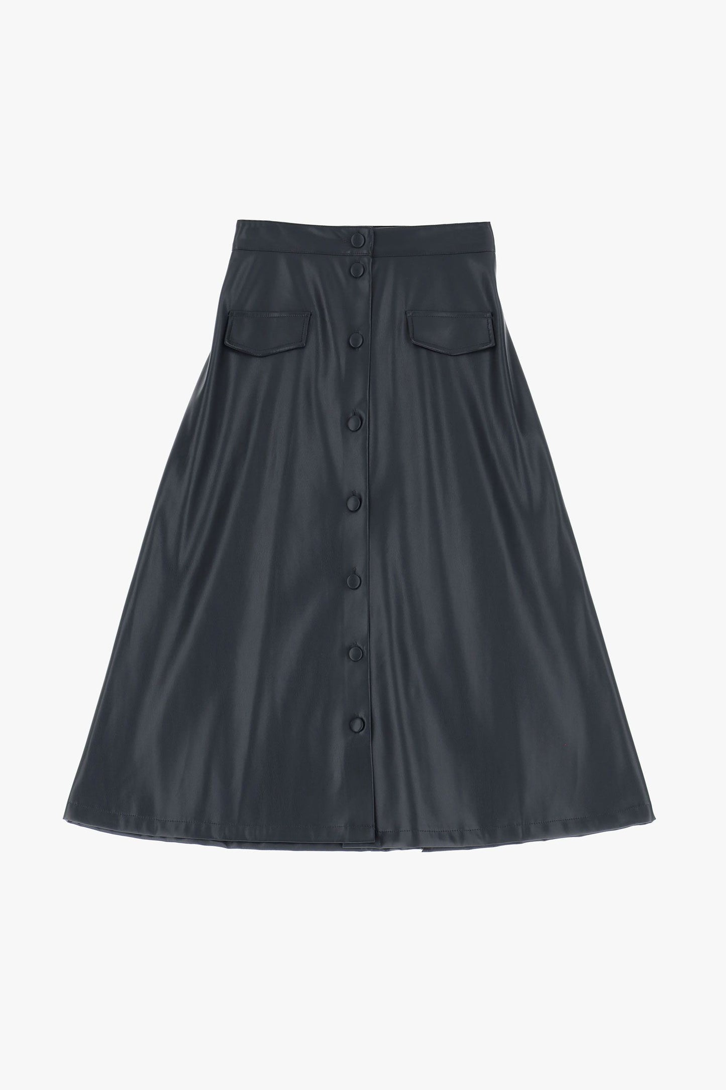 Gonna midi a ruota in similpelle con abbottonatura IMPERIAL