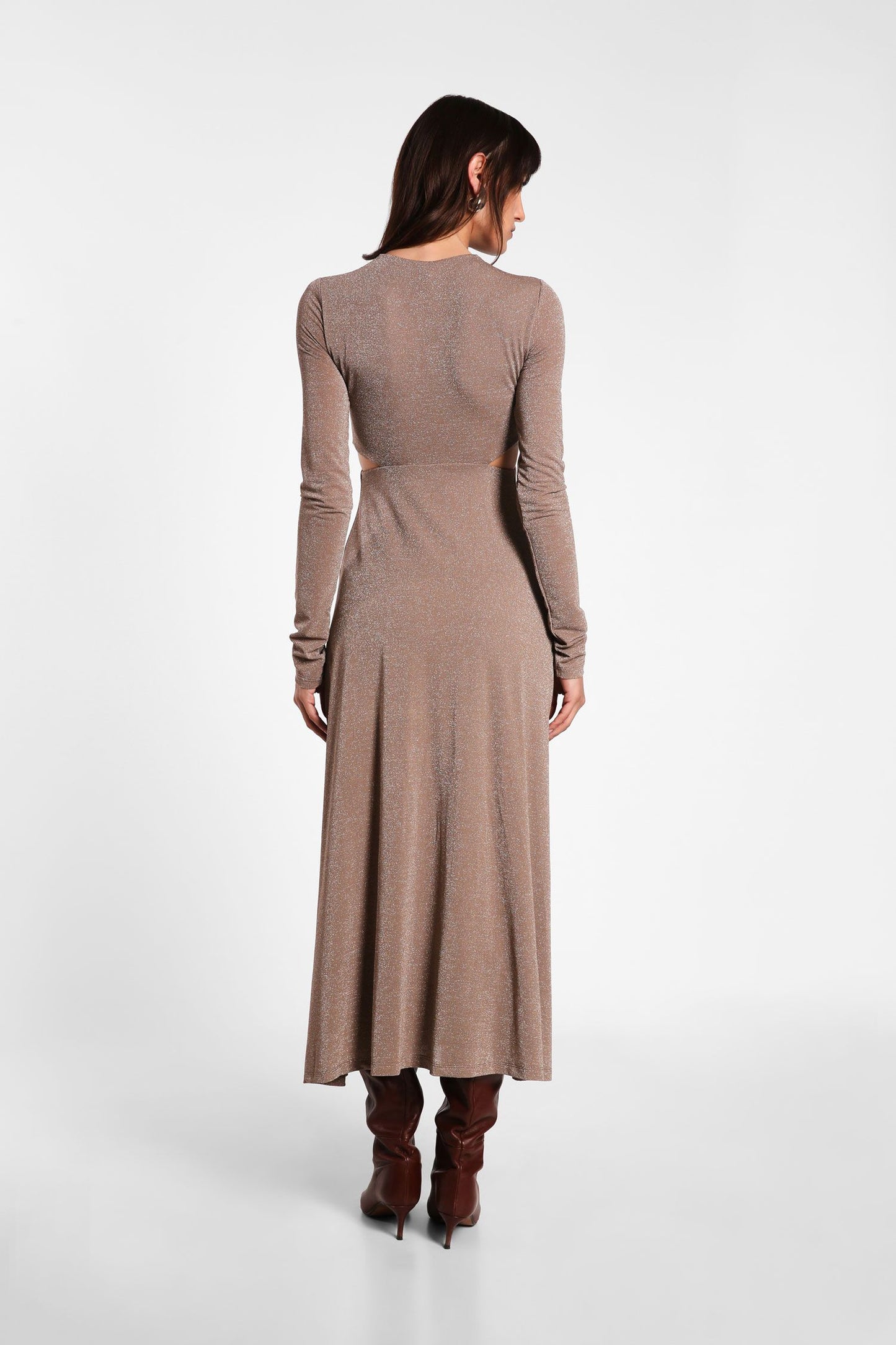 Abito midi monocolour con scollo a V e cut-out IMPERIAL