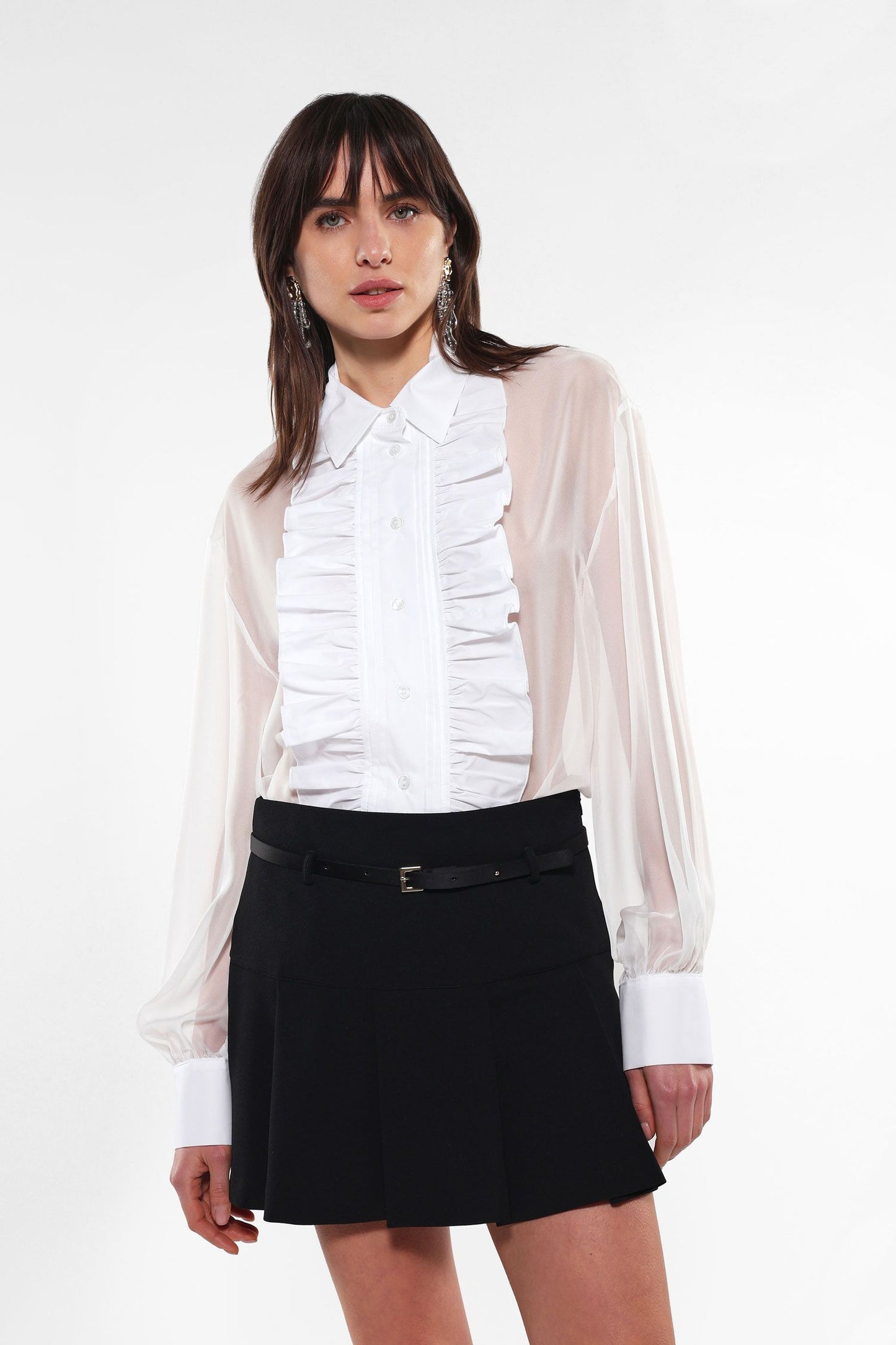 Camicia monocolour effetto trasparenza con ruches IMPERIAL.
