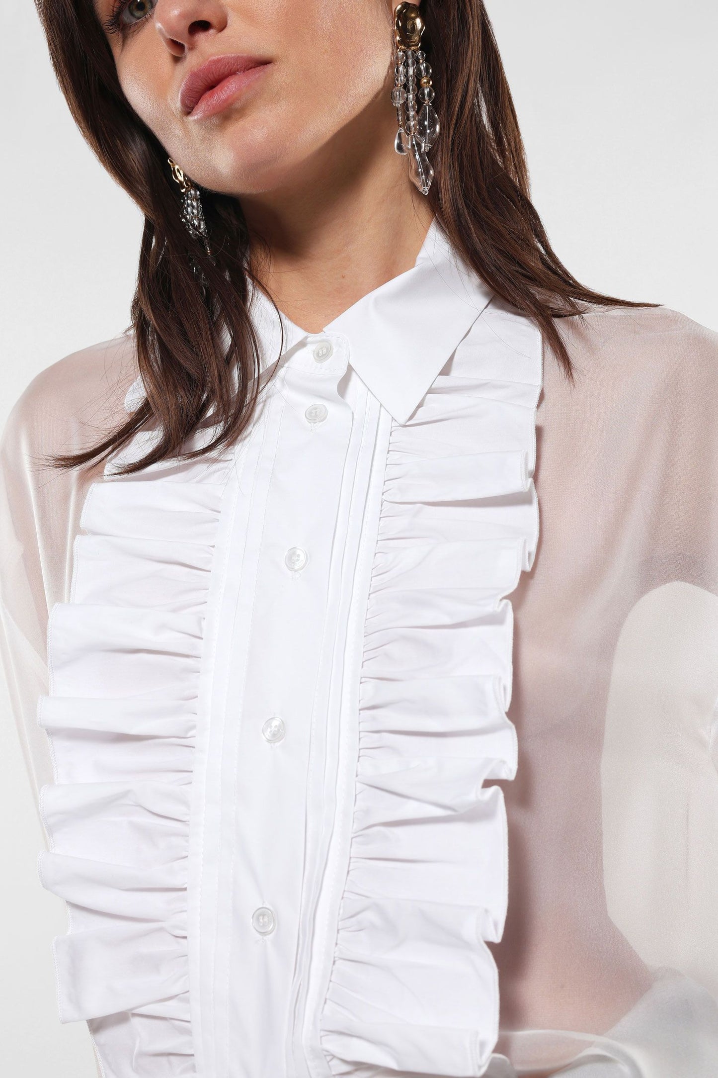 Camicia monocolour effetto trasparenza con ruches IMPERIAL.