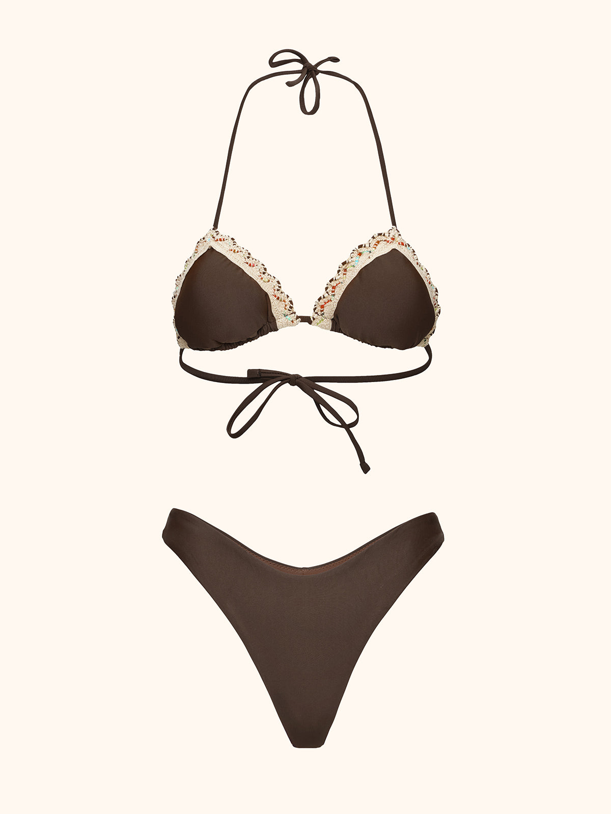 Bikini Donna Me Fui Triangolo con Slip Americano Fisso Marrone SW0430-BN