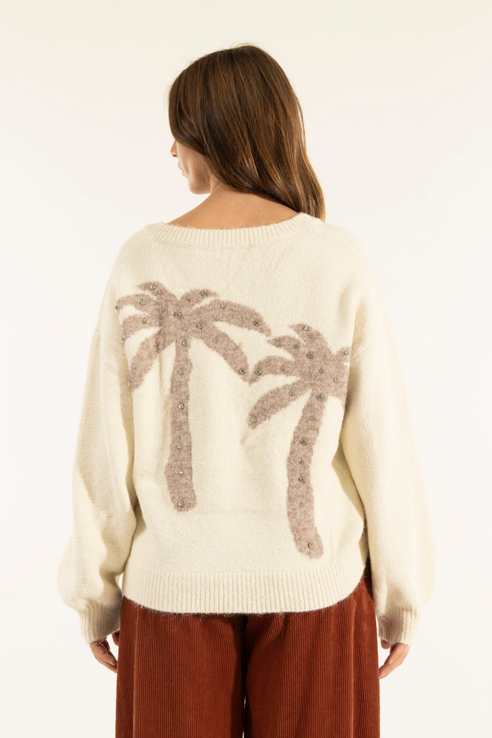 Maglia Scollo A V Palme Strass KONTATTO