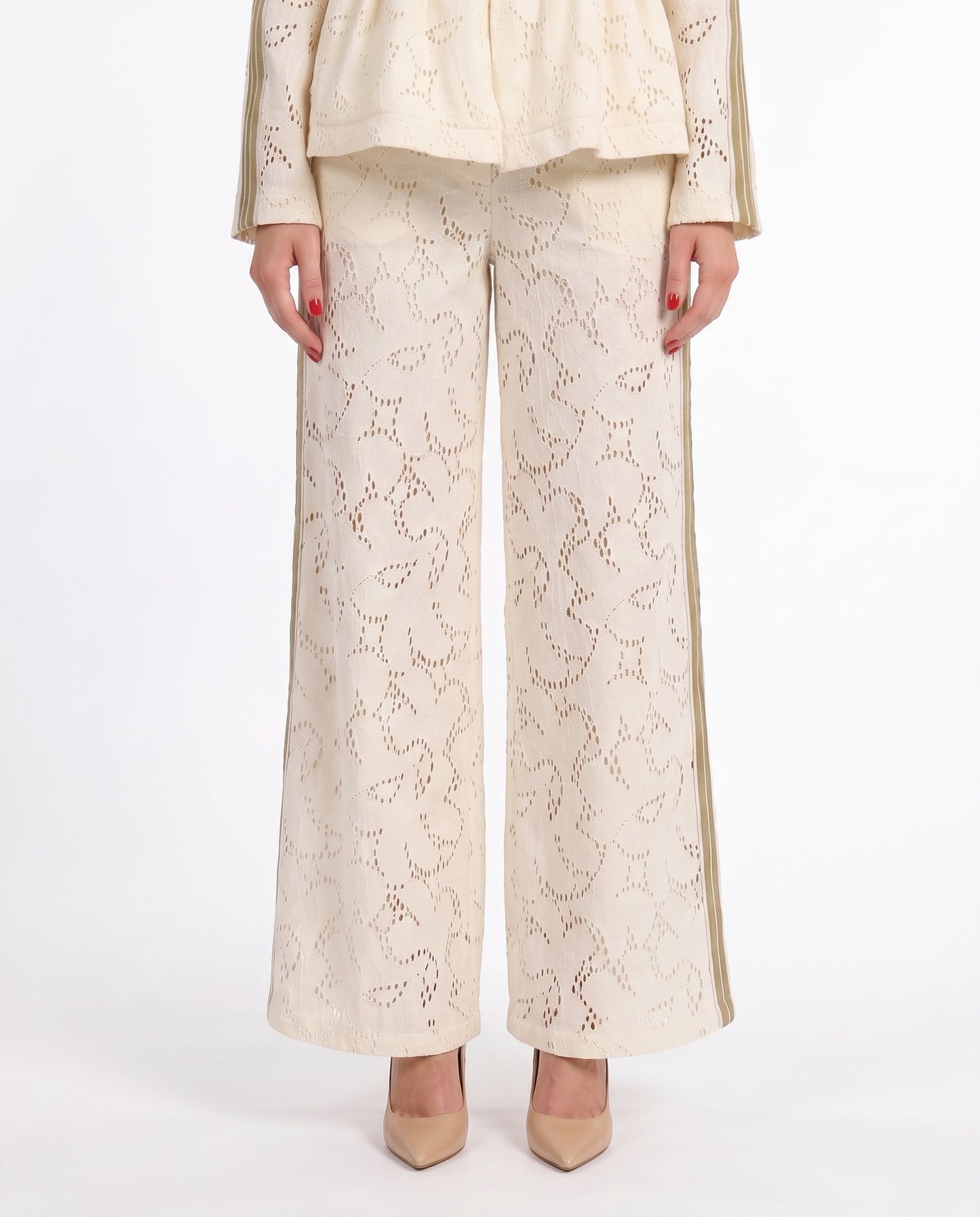 PANTALONE IN PIZZO S26P731 PANNA/SABBIA MOTEL.