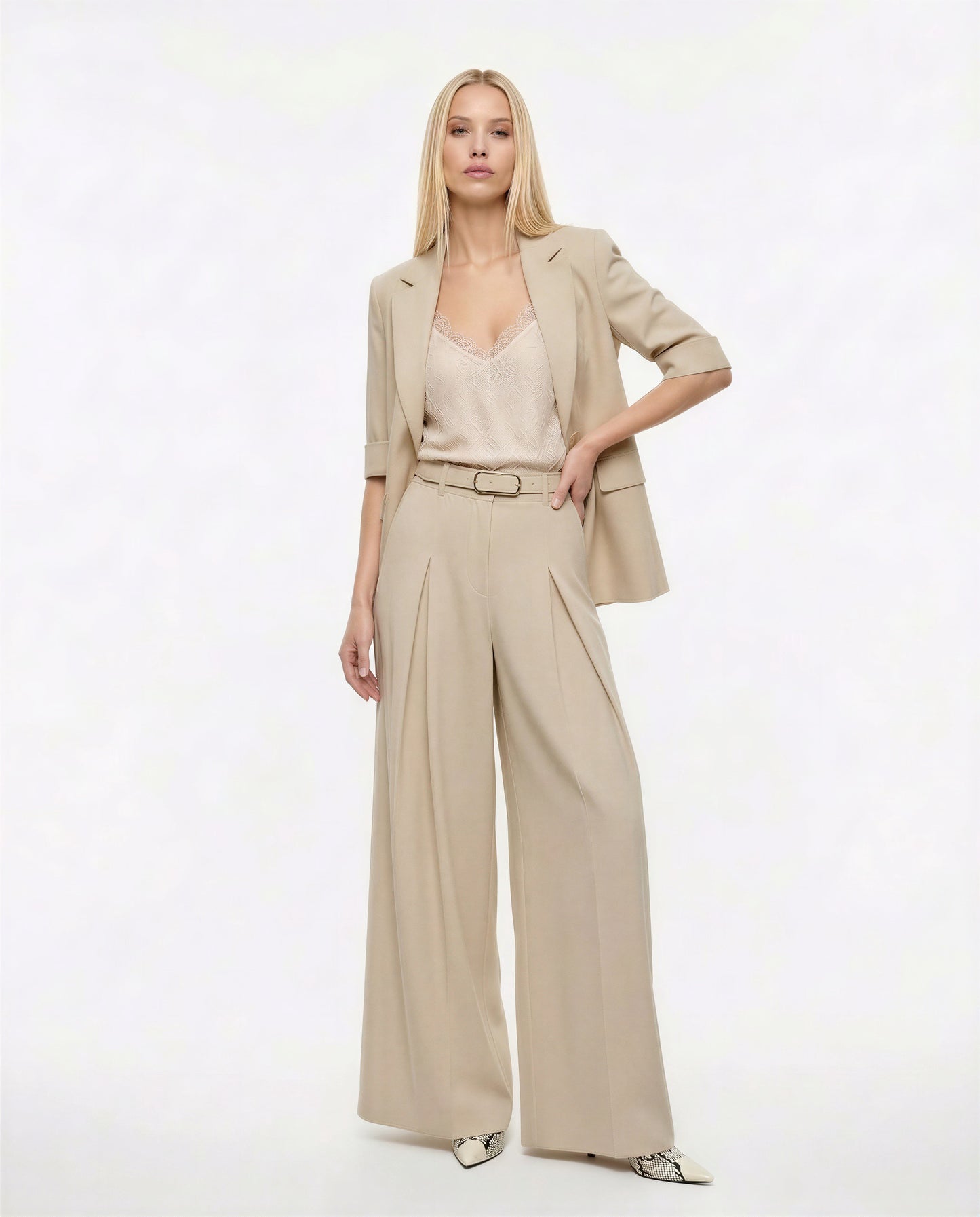 PANTALONI PALAZZO A VITA ALTA PEZ3LHXC PLATINO IMPERIAL.