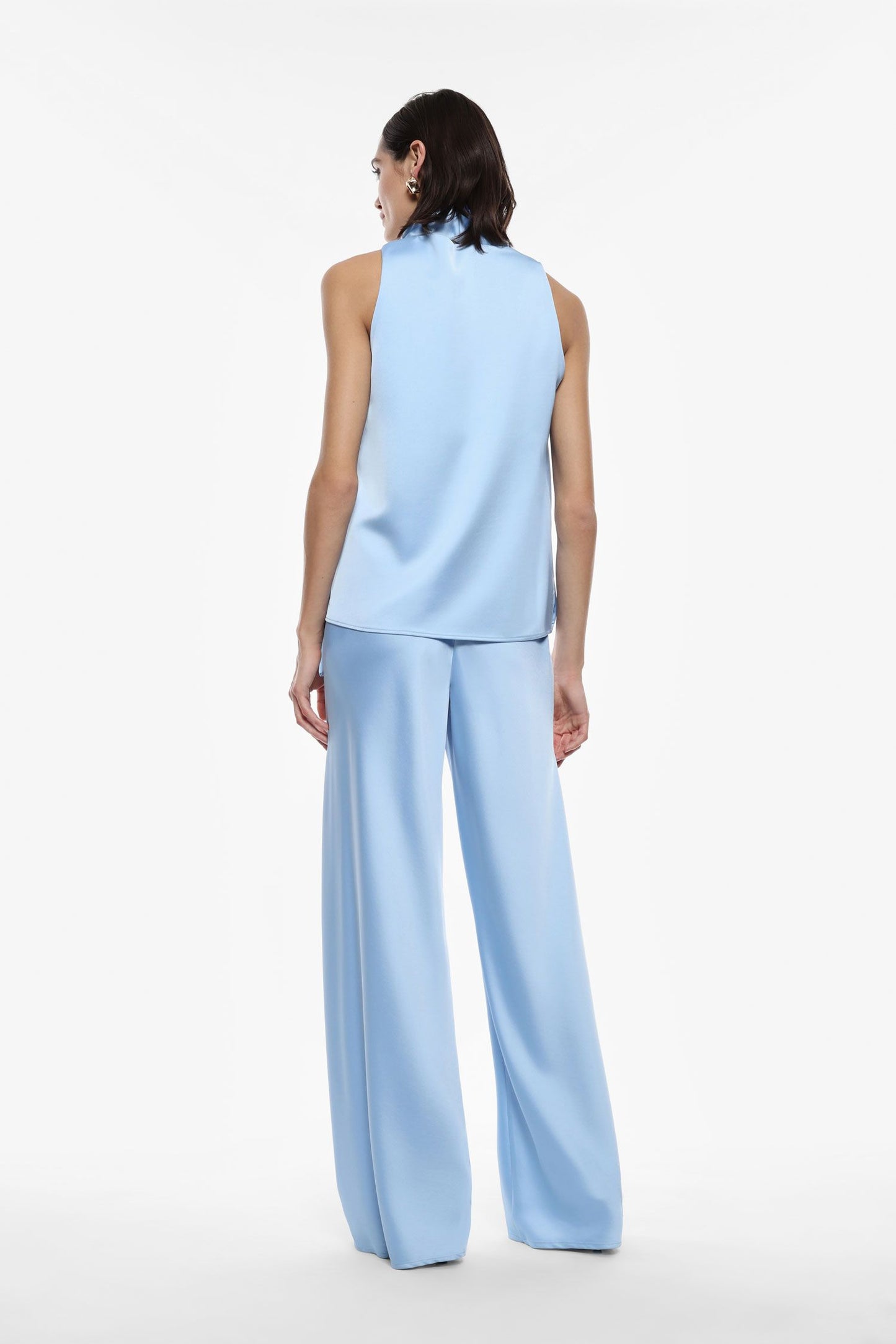 PANTALONI AMPI EFFETTO SATIN A VITA ALTA BLU IMPERIAL.