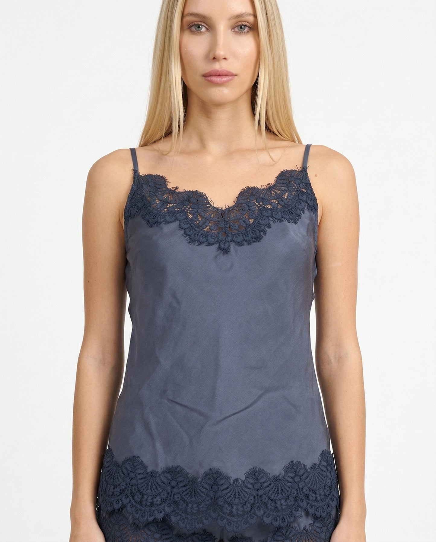 TOP IN CUPRO E PIZZO 38863 BLU TENSIONE IN.