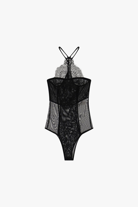 BODY CON SPALLINE SOTTILI E SCOLLO ALL'AMERICANA B283LJS NERO IMPERIAL.