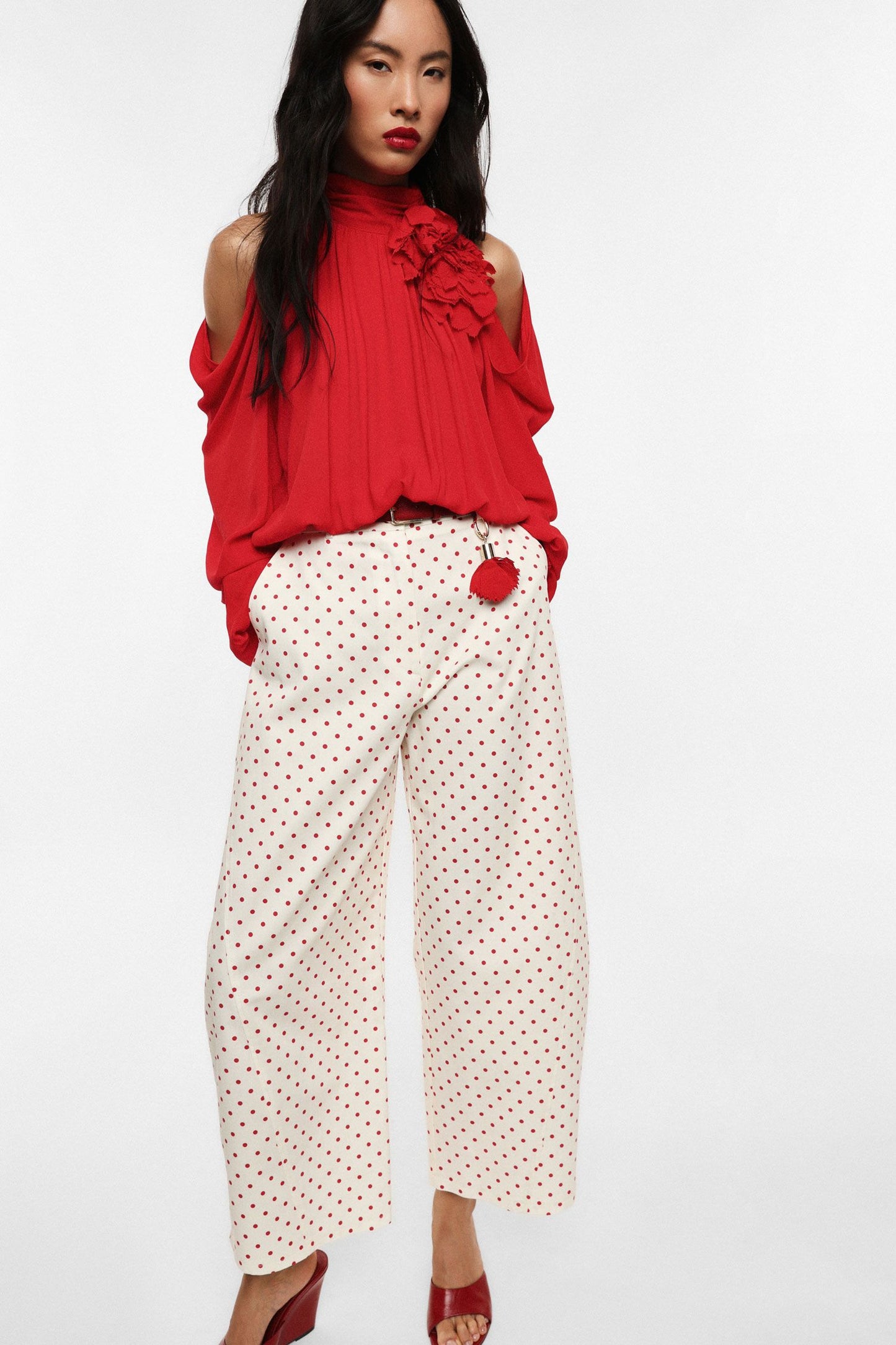 PANTALONI P7H5LTYC PANNA/ROSSO IMPERIAL.