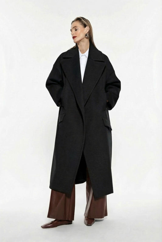 CAPPOTTO OVER CON MAXI REVERS E TASCHE KG26KLY NERO IMPERIAL.