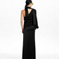 ABITO LUNGO IN SATIN W25A220 NERO TENSIONE IN