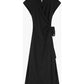 VESTITO MIDI FLUIDO A PORTAFOGLIO CON MANICHE CORTE EBANO IMPERIAL.