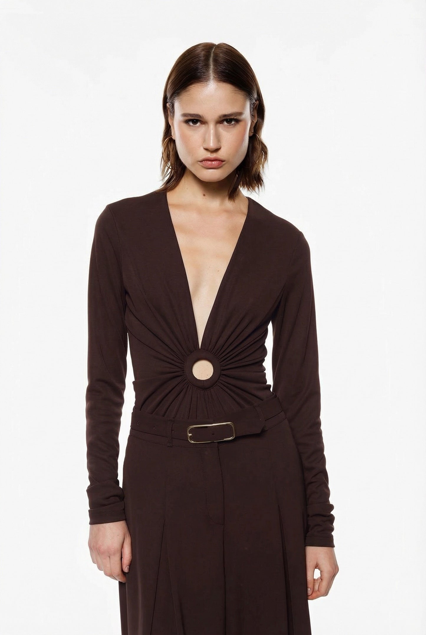 BODY CON SCOLLO PROFONDO E DETTAGLIO ANELLO B271KHT MORO IMPERIAL.