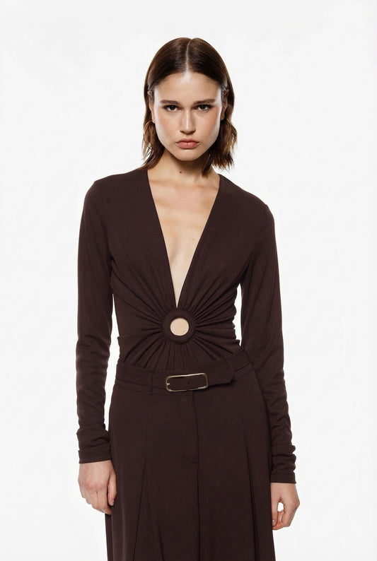 BODY CON SCOLLO PROFONDO E DETTAGLIO ANELLO B271KHT MORO IMPERIAL.