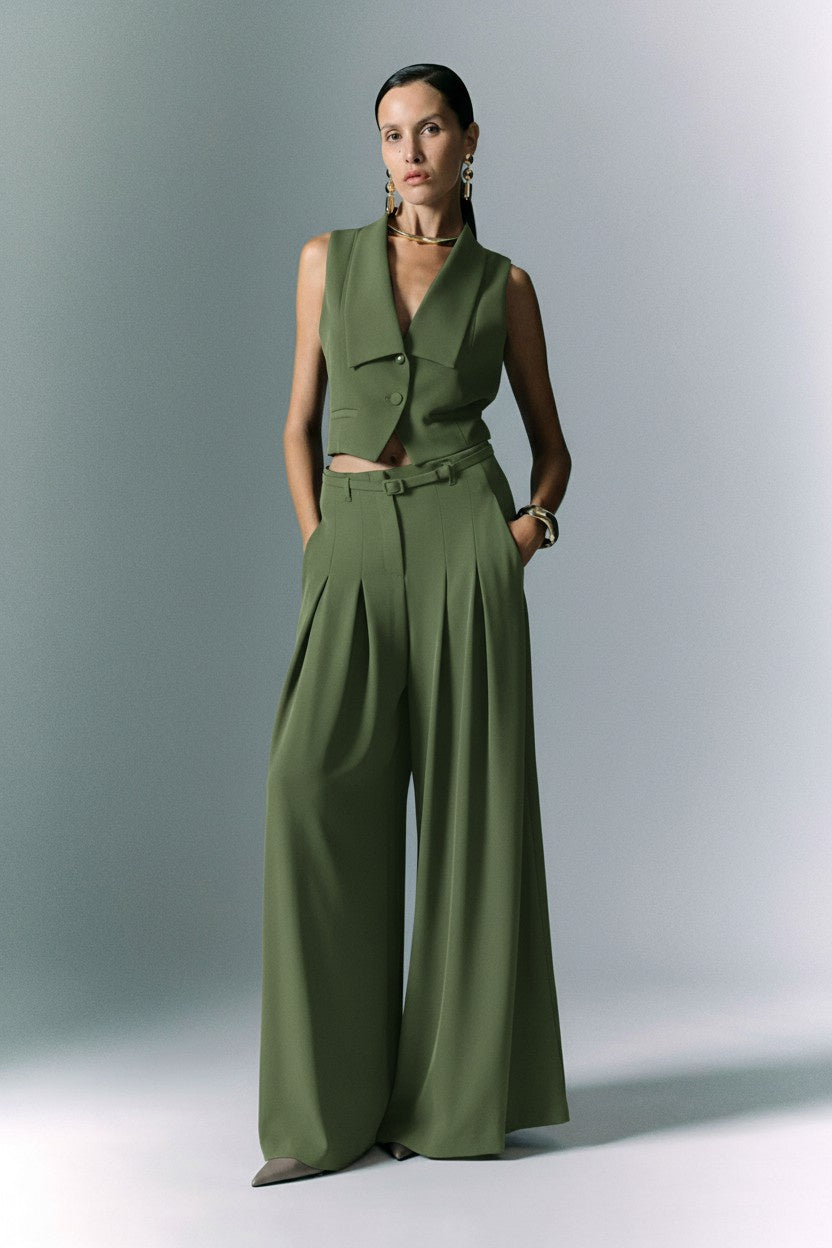PANTALONI PALAZZO P3ZQKHX MILITARE IMPERIAL.