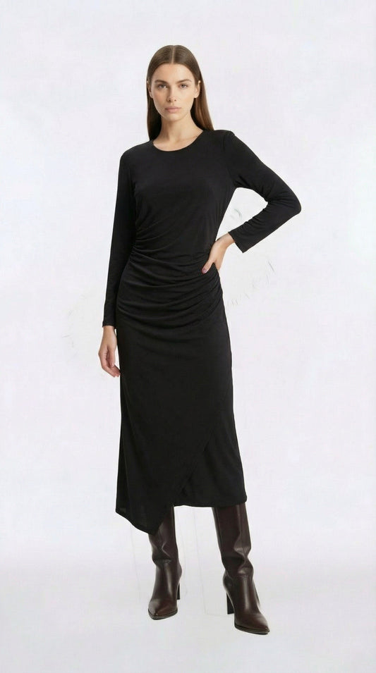 ABITO IN MAGLIA CON DRAPPEGGIO A10235AT NERO TENSIONE IN.