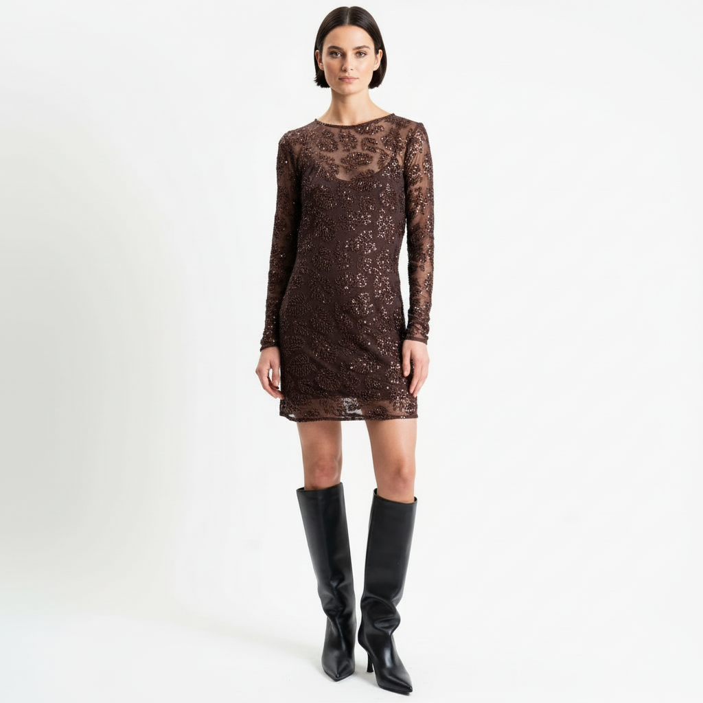 ABITO IN PAILLETTES W25XB93  MORO TENSIONE IN.