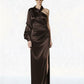 ABITO LUNGO IN SATIN W25A220 MARRONE TENSIONE IN.