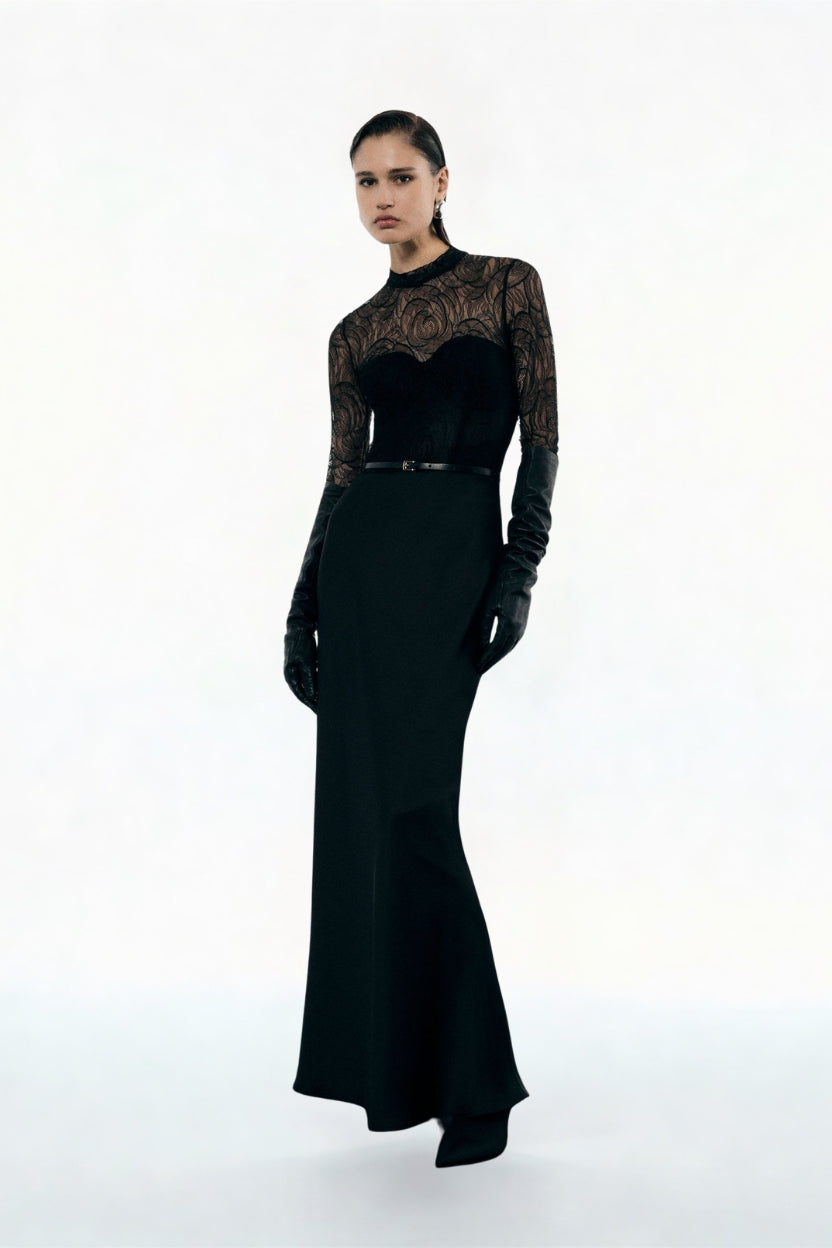 ABITO LUNGO CON BUSTIER E PIZZO AFWVKBA NERO IMPERIAL.