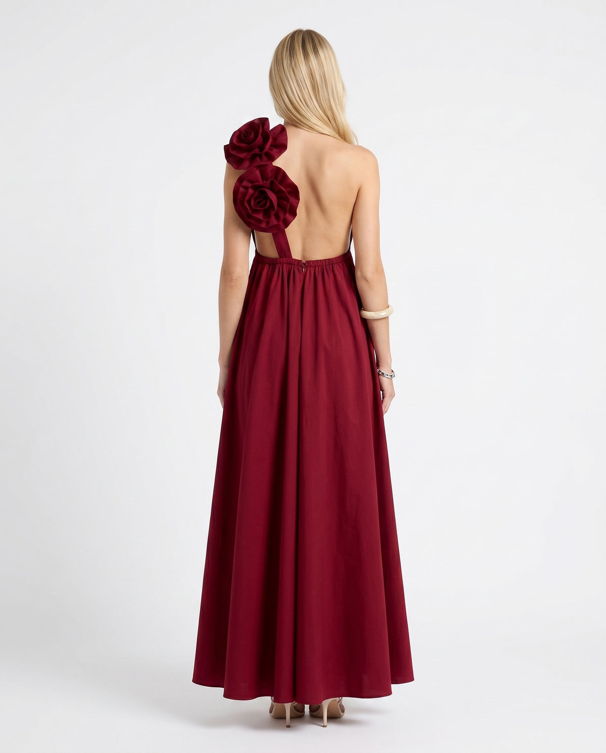 ABITO LUNGO CON FIORE AGANLTP BORDEAUX IMPERIAL.