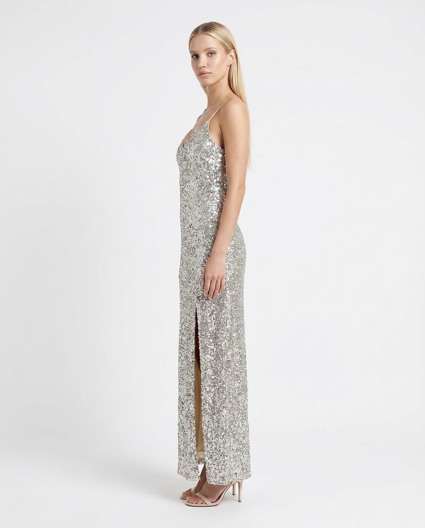 ABITO LUNGO PAILLETTES AFORLXK BEIGE IMPERIAL.