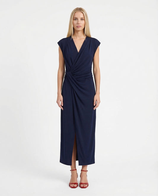 ABITO LUNGO DRAPPEGGIATO SCOLLO A V SENZA MANICHE AFZCLJQ BLU IMPERIAL.