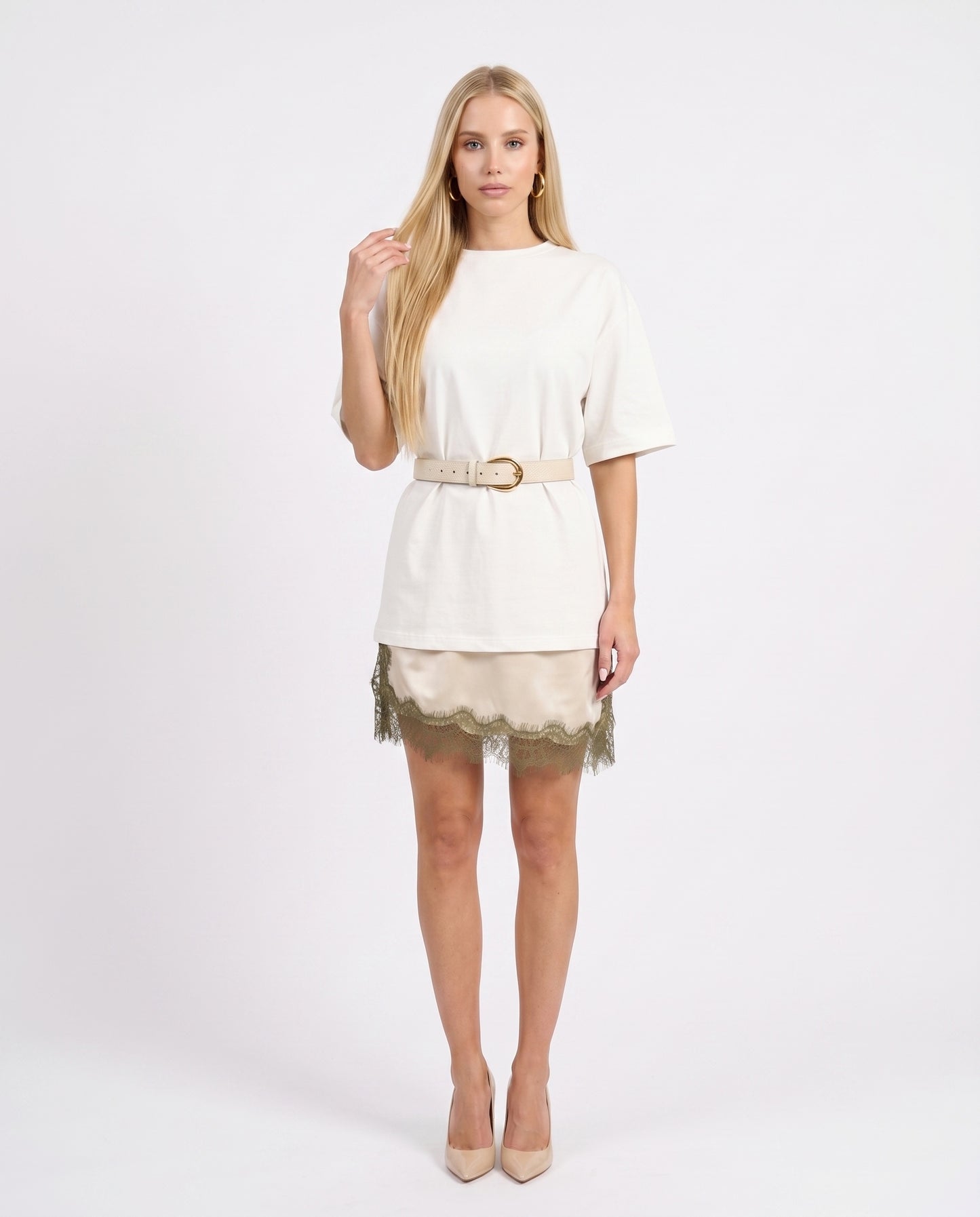 ABITO CON SATIN E PIZZO S26A770 PANNA MOTEL.
