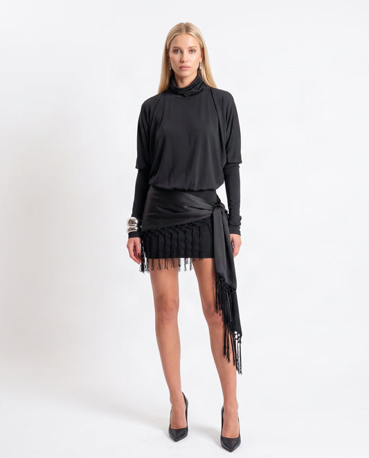 ABITO CORTO PAREO FRANGE 40719 NERO TENSIONE IN.