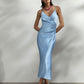 ABITO MIDI DRAPPEGGIATO EFFETTO SATIN ACQUA IMPERIAL