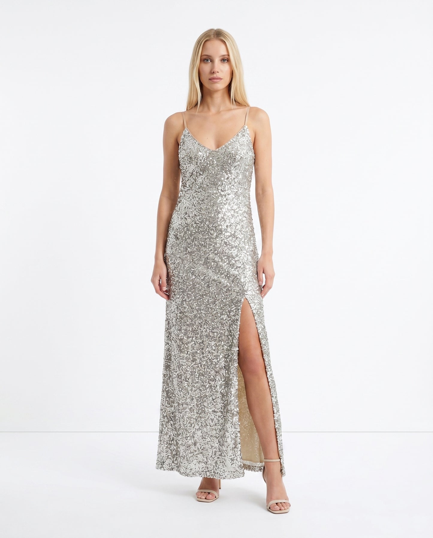 ABITO LUNGO PAILLETTES AFORLXK BEIGE IMPERIAL.